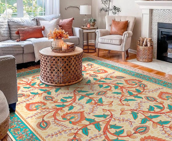 Abstract Contemporary Rugs Next to Bed, Modern Rugs for Living Room, Flower Pattern Contemporary Modern Rugs-LargePaintingArt.com