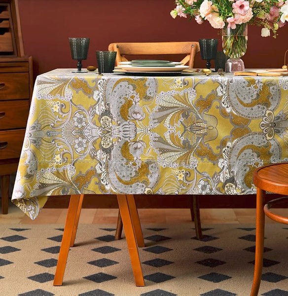 Farmhouse Table Cloth, Wedding Tablecloth, Square Tablecloth for Round Table, Dining Room Flower Table Cloths, Cotton Rectangular Table Covers for Kitchen-LargePaintingArt.com