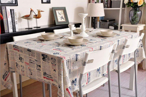 Newspaper Tablecloth, Blue NEWS LETTER Table Linen Wedding Home Decor Dining Kitchen Table Cloth-LargePaintingArt.com