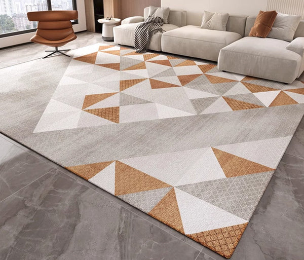 Modern Gray Rugs under Dining Room Table, Modern Carpets for Kitchen, Geometric Contemporary Modern Rugs Next to Bed, Abstract Area Rugs for Living Room-LargePaintingArt.com