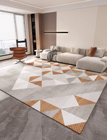 Modern Gray Rugs under Dining Room Table, Modern Carpets for Kitchen, Geometric Contemporary Modern Rugs Next to Bed, Abstract Area Rugs for Living Room-LargePaintingArt.com