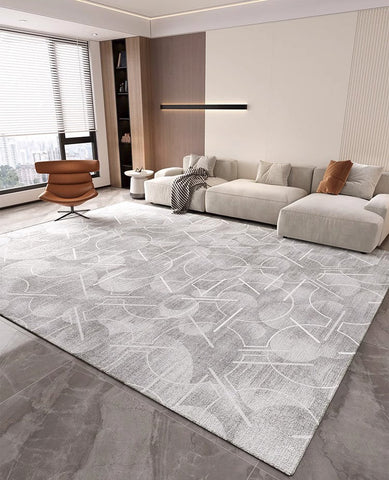 Abstract Gray Contemporary Modern Rugs for Living Room, Extra Large Modern Rugs for Bedroom, Geometric Modern Rug Placement Ideas for Dining Room-LargePaintingArt.com