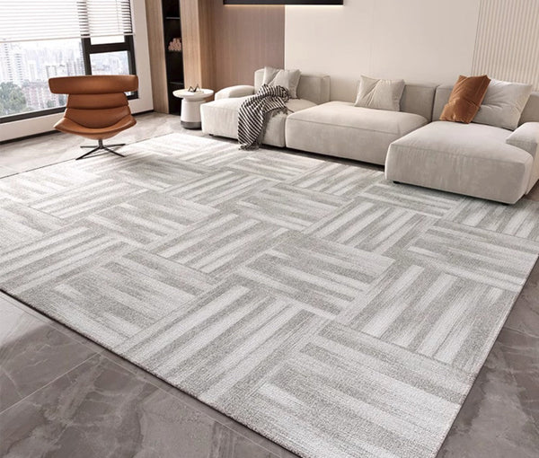 Extra Large Modern Rugs for Bedroom, Geometric Modern Rug Placement Ideas for Dining Room, Abstract Gray Contemporary Modern Rugs for Living Room-LargePaintingArt.com