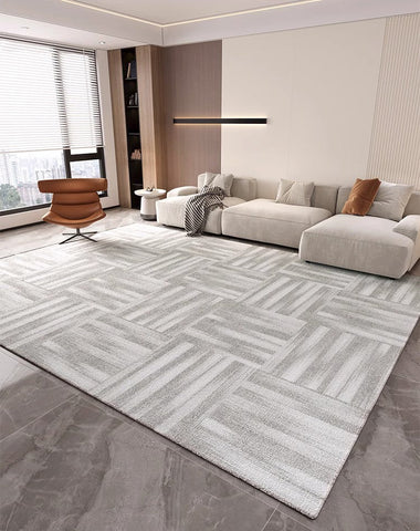 Extra Large Modern Rugs for Bedroom, Geometric Modern Rug Placement Ideas for Dining Room, Abstract Gray Contemporary Modern Rugs for Living Room-LargePaintingArt.com