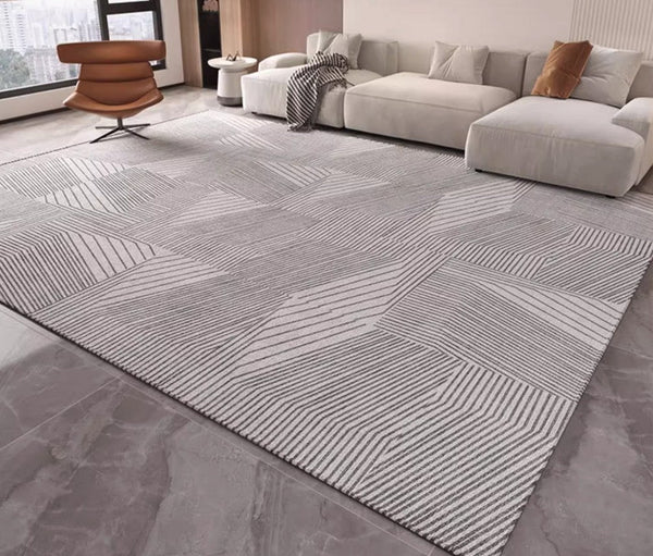 Living Room Abstract Gray Contemporary Modern Rugs, Large Modern Rugs for Bedroom, Geometric Modern Rug Placement Ideas for Dining Room-LargePaintingArt.com