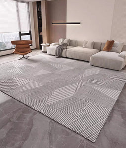 Living Room Abstract Gray Contemporary Modern Rugs, Large Modern Rugs for Bedroom, Geometric Modern Rug Placement Ideas for Dining Room-LargePaintingArt.com