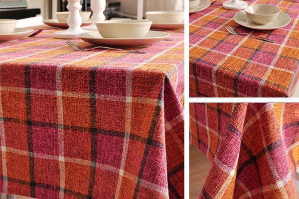 Roseo Checked Linen Tablecloth, Rustic Home Decor , Checkerboard Tablecloth, Table Cover-LargePaintingArt.com