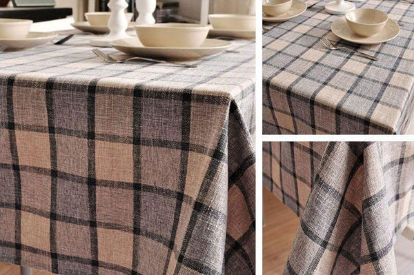 Gray Checked Linen Tablecloth, Checkerboard Tablecloth, Rustic Table Cover, Table Decor-LargePaintingArt.com