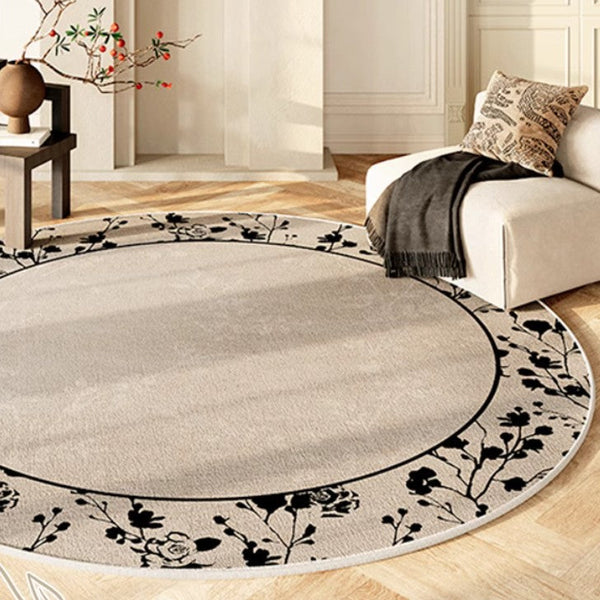 Flower Pattern Round Carpets under Coffee Table, Contemporary Round Rugs for Dining Room, Circular Modern Rugs for Living Room, Modern Area Rugs for Bedroom-LargePaintingArt.com