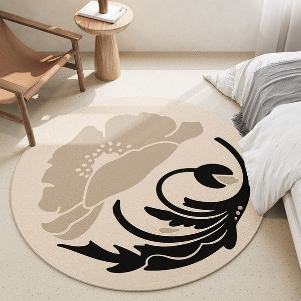 Dining Room Round Rugs, Modern Area Rugs under Coffee Table, Round Modern Rugs, Flower Pattern Abstract Contemporary Area Rugs, Modern Rugs in Bedroom-LargePaintingArt.com