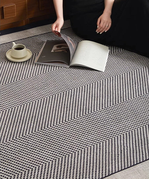 Mid Century Black Rugs for Living Room, Elegant Modern Area Rugs under Sofa, Dining Room Floor Rugs, Abstract Contemporary Rugs for Bedroom, Modern Carpets for Office-LargePaintingArt.com