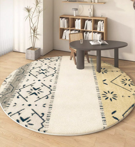 Abstract Contemporary Round Rugs, Modern Area Rugs under Coffee Table, Modern Rugs for Dining Room, Geometric Modern Rugs for Bedroom-LargePaintingArt.com