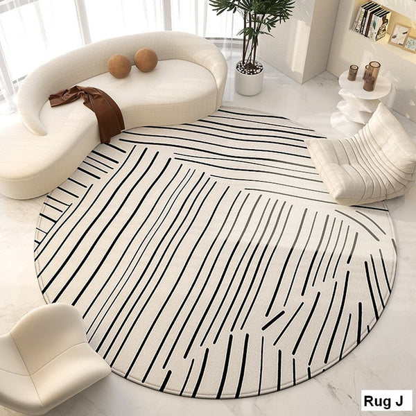 Geometric Round Rugs for Dining Room, Modern Area Rugs for Bedroom, Circular Modern Rugs under Chairs, Contemporary Modern Rug for Living Room-LargePaintingArt.com