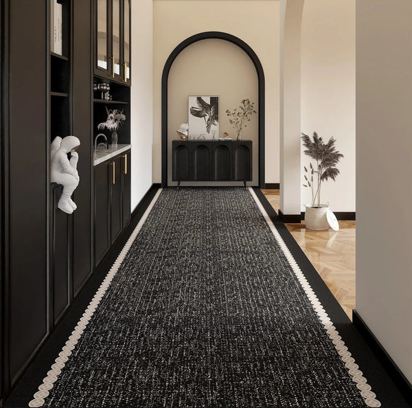 Modern Entryway Runner Rug Ideas, Geometric Black Contepmorary Runner Rugs, Easy Care Long Hallway Runners, Extra Long Narrow Runner Rugs-LargePaintingArt.com