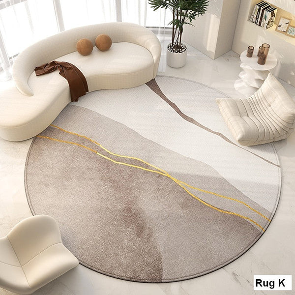 Geometric Round Rugs for Dining Room, Modern Area Rugs for Bedroom, Circular Modern Rugs under Chairs, Contemporary Modern Rug for Living Room-LargePaintingArt.com