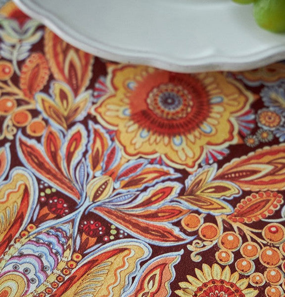 Flower Pattern Tablecloth, Square Tablecloth for Round Table, Large Cotton Rectangle Tablecloth for Home Decoration, Farmhouse Table Cloth Dining Room Table-LargePaintingArt.com