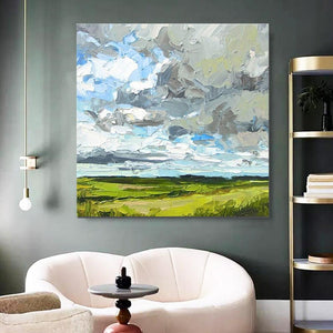 Large Acrylic Paintings for Bedroom, Heavy Texture Canvas Art, Abstract Landscape Painting, Grass Land under Sky Painting, Landscape Paintings for Living Room-LargePaintingArt.com