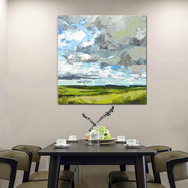 Large Acrylic Paintings for Bedroom, Heavy Texture Canvas Art, Abstract Landscape Painting, Grass Land under Sky Painting, Landscape Paintings for Living Room-LargePaintingArt.com