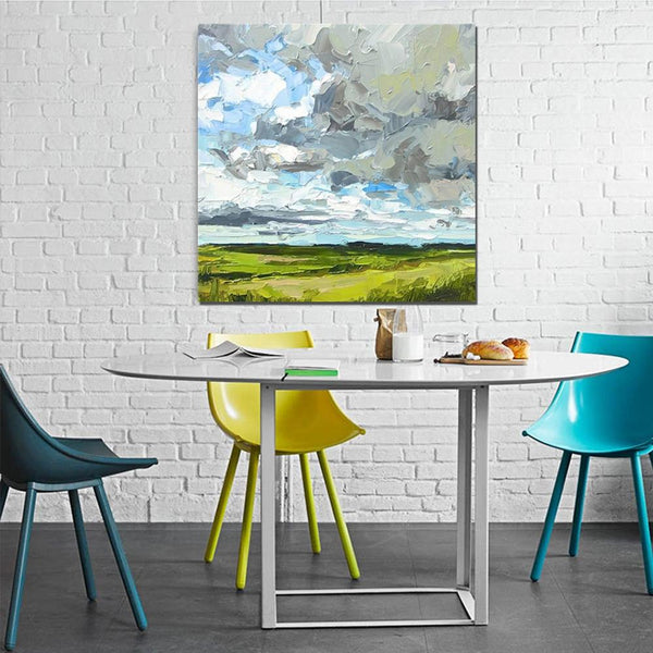 Large Acrylic Paintings for Bedroom, Heavy Texture Canvas Art, Abstract Landscape Painting, Grass Land under Sky Painting, Landscape Paintings for Living Room-LargePaintingArt.com