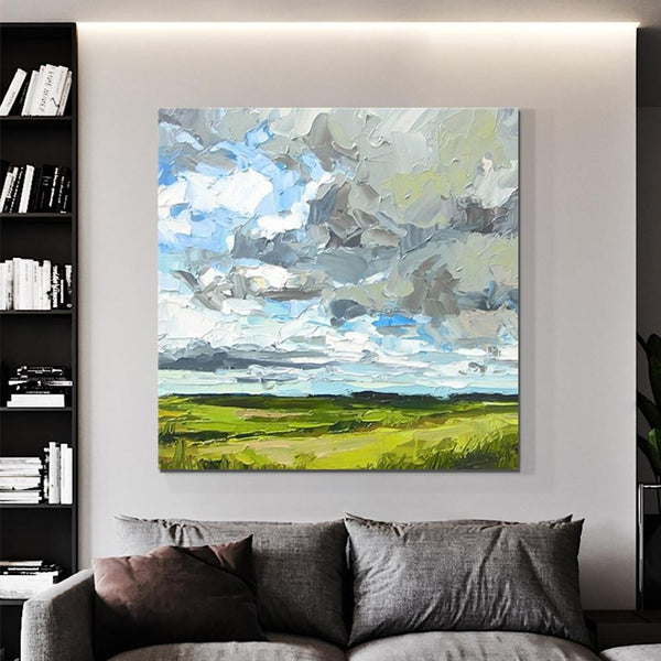 Large Acrylic Paintings for Bedroom, Heavy Texture Canvas Art, Abstract Landscape Painting, Grass Land under Sky Painting, Landscape Paintings for Living Room-LargePaintingArt.com