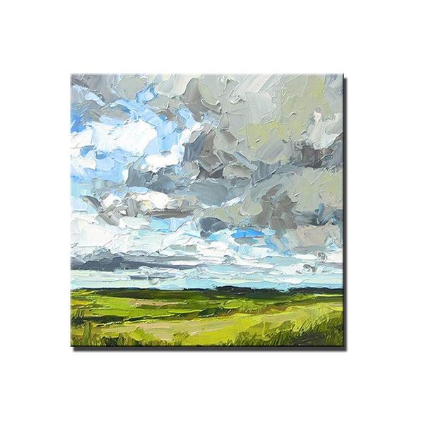 Large Acrylic Paintings for Bedroom, Heavy Texture Canvas Art, Abstract Landscape Painting, Grass Land under Sky Painting, Landscape Paintings for Living Room-LargePaintingArt.com