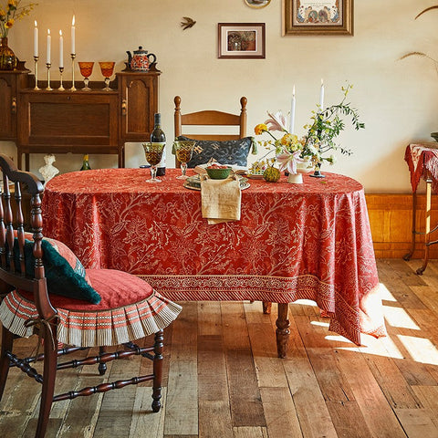 Large Modern Rectangle Tablecloth for Dining Room Table, Red Christmas Flower Pattern Tablecloth for Oval Table, Square Table Covers for Kitchen, Farmhouse Table Cloth for Round Table-LargePaintingArt.com