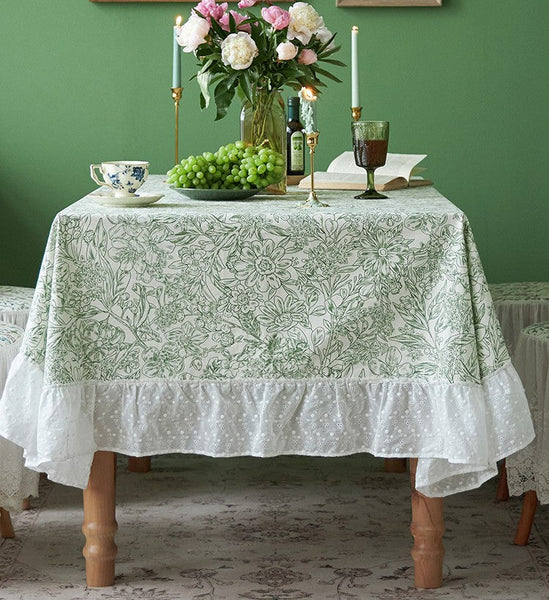 Natural Spring Farmhouse Table Cloth, Extra Large Rectangle Tablecloth for Dining Room Table, Flower Pattern Cotton Tablecloth, Square Tablecloth for Round Table-LargePaintingArt.com