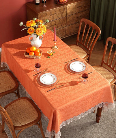 Orange Modern Table Cover for Dining Room Table, Large Modern Rectangle Tablecloth, Square Tablecloth for Round Table, Lace Tablecloth for Home Decoration-LargePaintingArt.com