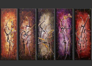 Modern Paintings for Living Room, 5 Piece Abstract Painting, Musician Painting, Music Painting, Acrylic Canvas Painting-LargePaintingArt.com