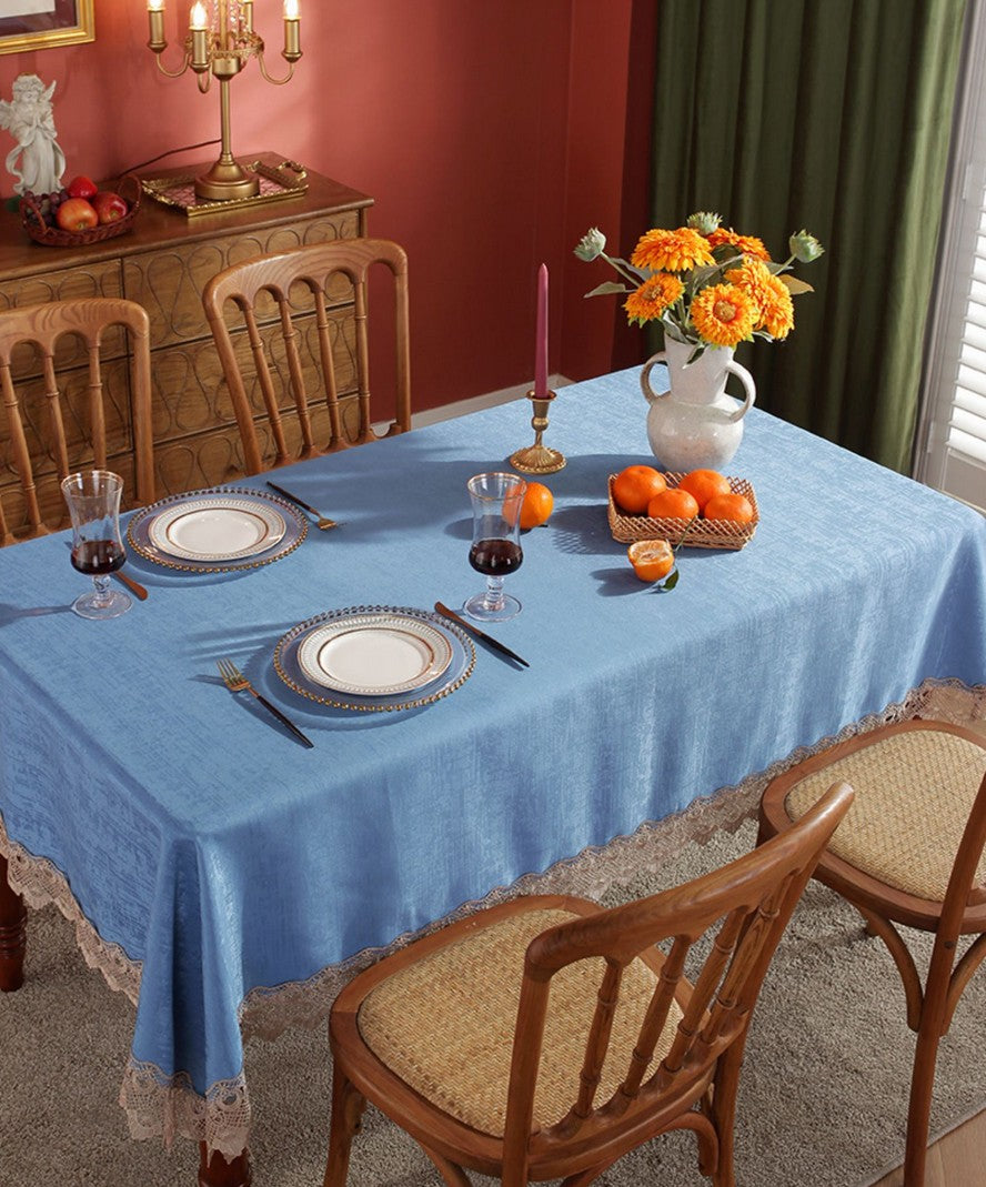 Large Modern Rectangle Tablecloth, Simple Table Cover for Dining Room Table, Blue Lace Tablecloth Ideas for Home Decoration, Square Tablecloth for Round Table-LargePaintingArt.com