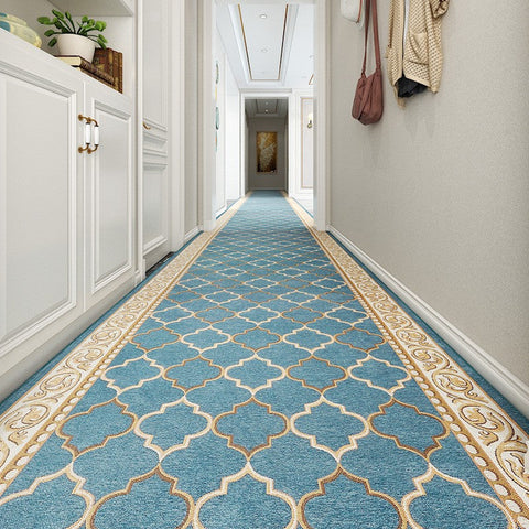 Entryway Runner Rugs, Easy Care Entrance Hallway Runners, Modern Extra Long Hallway Runners, Long Narrow Runner Rugs, Washable Kitchen Runner Rugs, Blue Hallway Runners-LargePaintingArt.com