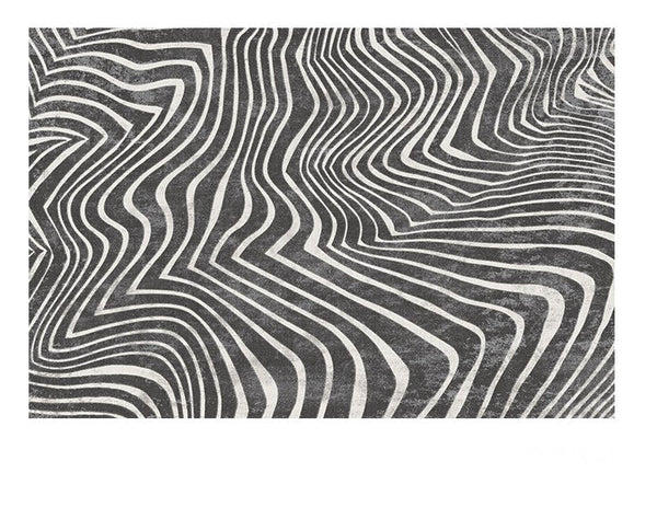 Abstract Contemporary Rugs for Bedroom, Black Stripe Area Rugs under Sofa, Mid Century Area Rugs for Living Room, Modern Carpets for Office, Dining Room Floor Rugs-LargePaintingArt.com