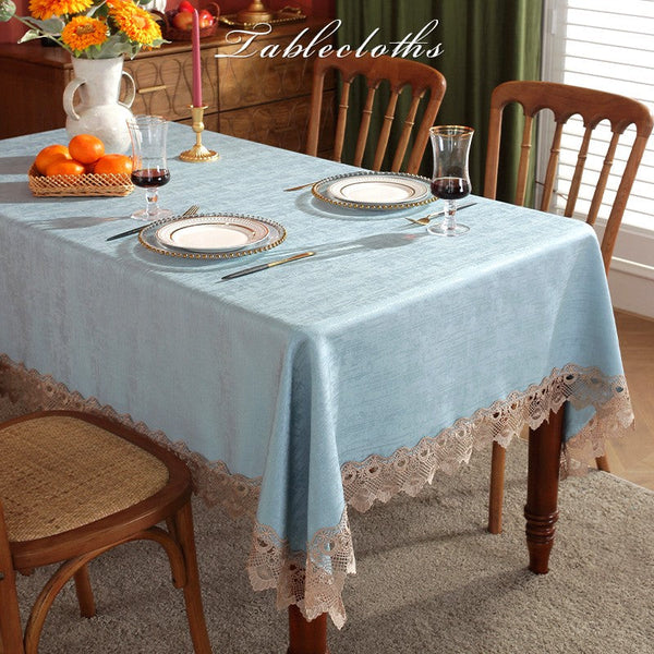 Modern Table Cover for Dining Room Table, Large Modern Rectangle Tablecloth, Square Tablecloth for Round Table, Light Blue Lace Tablecloth for Home Decoration-LargePaintingArt.com