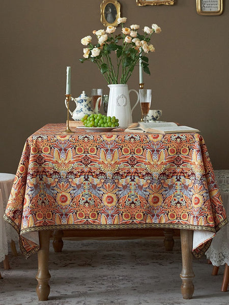 Flower Pattern Tablecloth, Square Tablecloth for Round Table, Large Cotton Rectangle Tablecloth for Home Decoration, Farmhouse Table Cloth Dining Room Table-LargePaintingArt.com