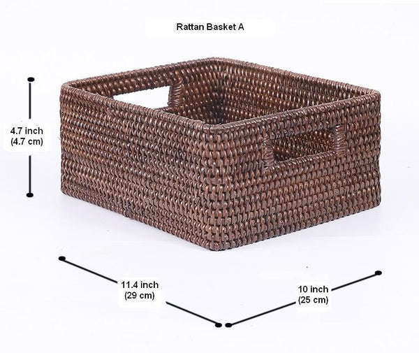 Rectangular Storage Baskets, Storage Baskets for Kitchen, Large Brown Woven Storage Baskets, Storage Baskets for Shelves-LargePaintingArt.com