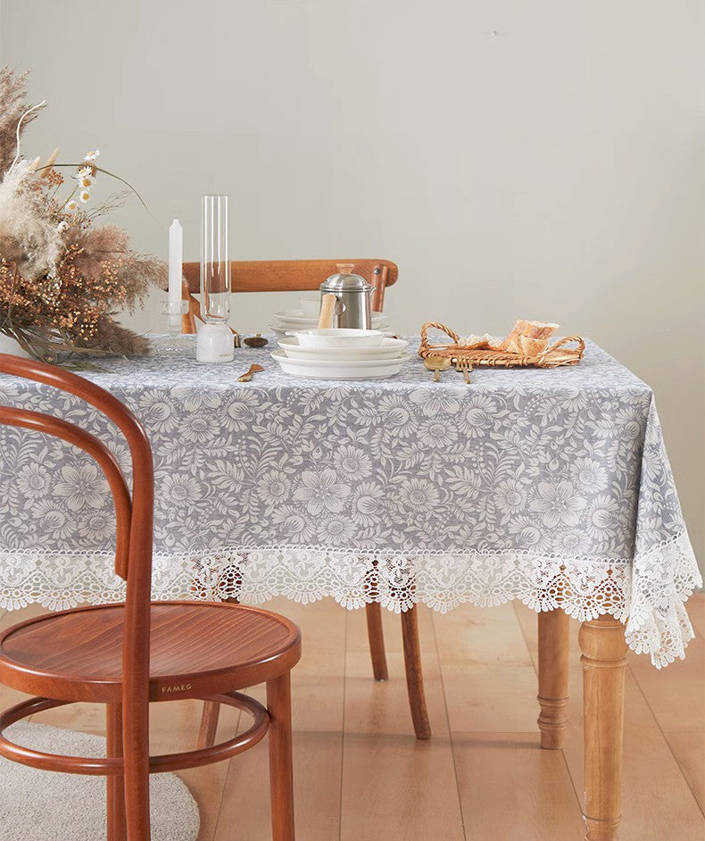 Farmhouse Table Cloth, Wedding Tablecloth, Dining Room Flower Pattern Table Cloths, Square Tablecloth for Round Table, Cotton Rectangular Table Covers for Kitchen-LargePaintingArt.com