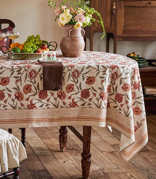 Flower Farmhouse Table Covers, Square Tablecloth for Round Table, Long Rectangular Tablecloth for Dining Room Table, Extra Large Modern Tablecloth for Living Room-LargePaintingArt.com