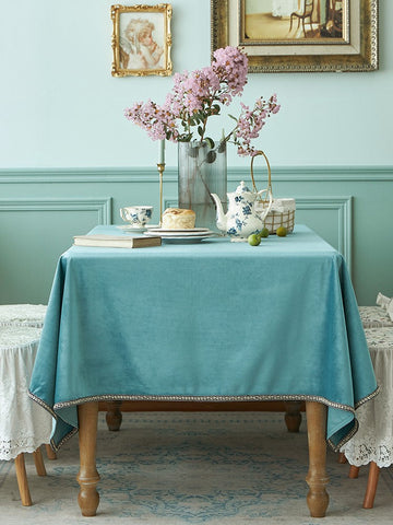 Ramie Velvet Rectangle Tablecloth for Home Decoration, Blue Square Tablecloth for Round Table, Modern Blue Table Cloth for Dining Room Table-LargePaintingArt.com