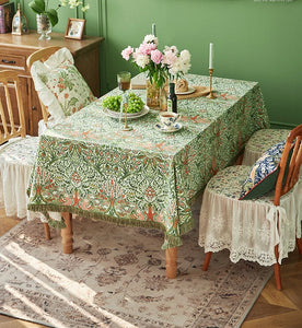 Green Flower Pattern Tablecloth for Home Decoration, Large Square Tablecloth for Round Table, Extra Large Rectangle Tablecloth for Dining Room Table-LargePaintingArt.com