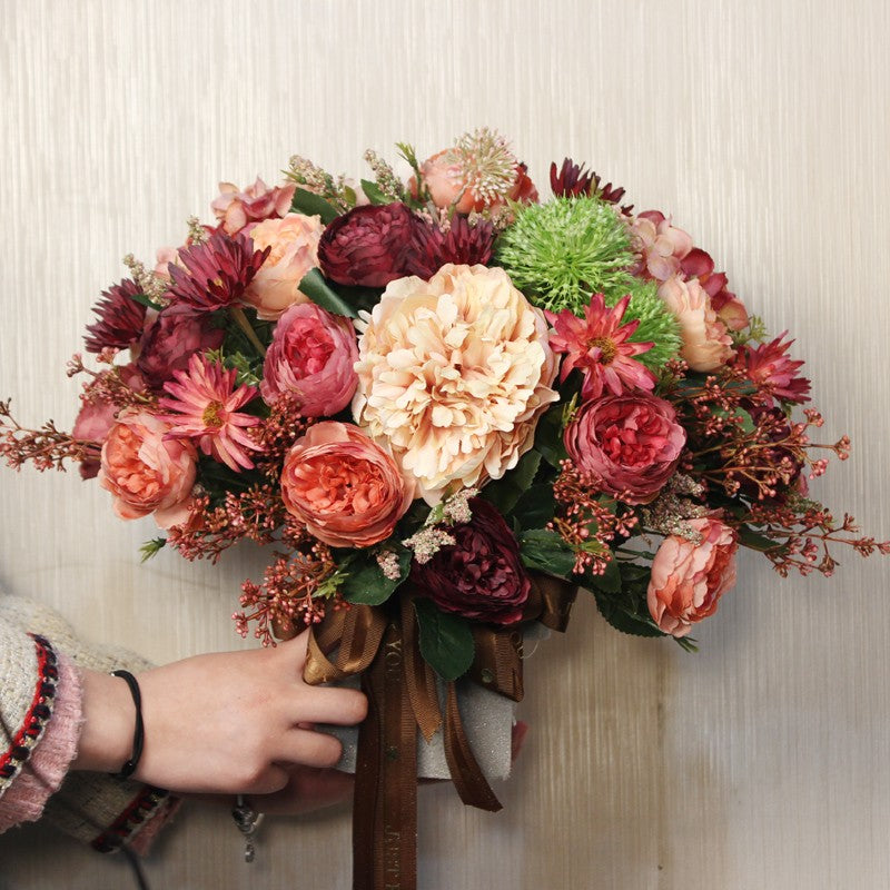 Large Bunch of Autumn Flowers Arrangement, Peony Faux Silk Floral Bouquet Table Centerpiece, Amazing Artificial Floral Arrangement for Dining Room-LargePaintingArt.com