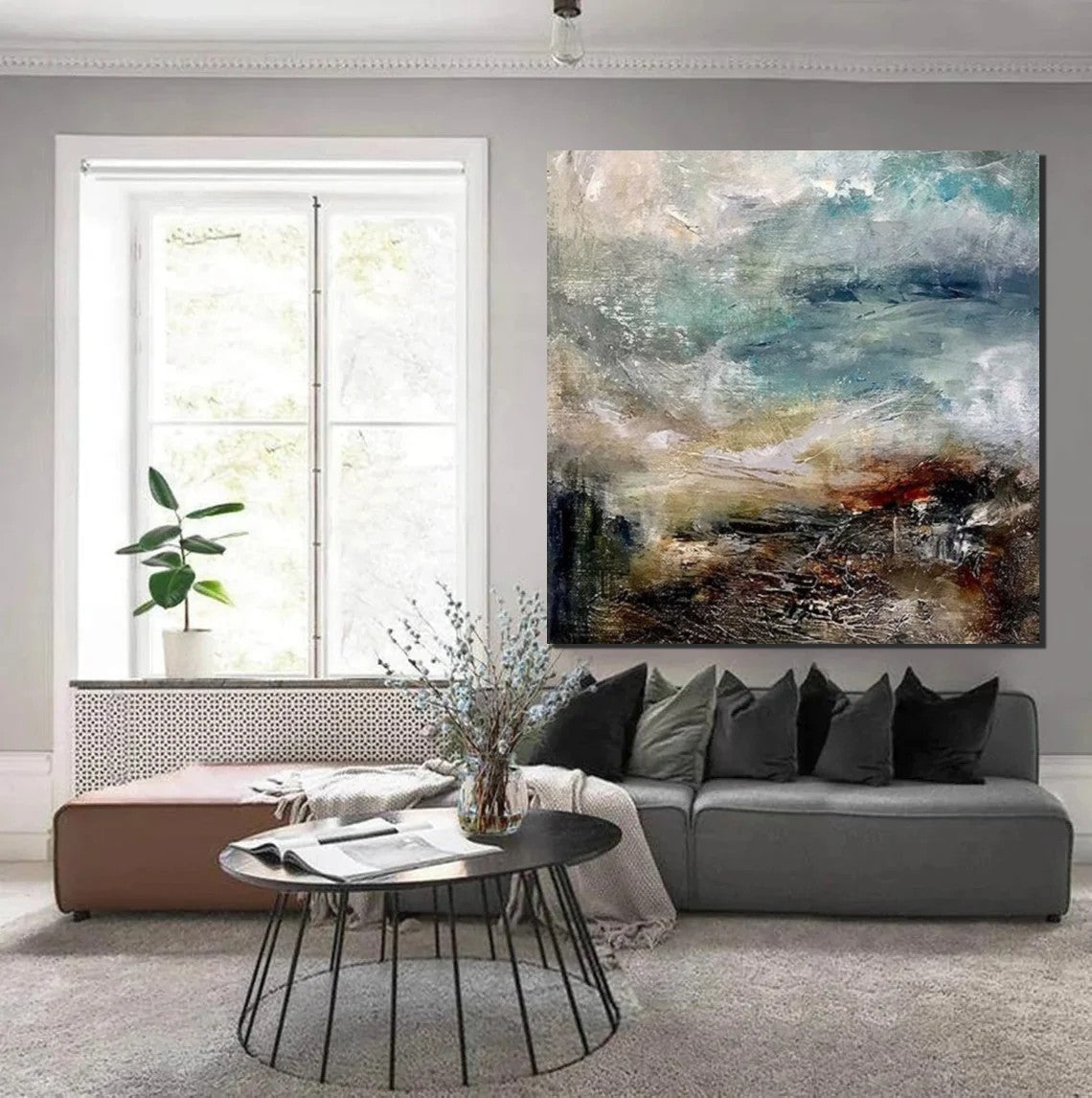 Modern Contemporary Abstract Artwork, Extra Large Wall Art Paintings, Acrylic Painting for Dining Room, Palette Knife Painting, Heavy Texutre Wall Art-LargePaintingArt.com