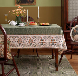 Rectangle Table Cover Ideas for Dining Table, Square Tablecloth for Round Table, Green Flower Pattern Table Cover for Kitchen, Outdoor Picnic Tablecloth-LargePaintingArt.com