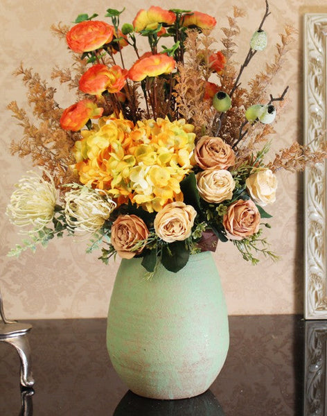 Modern Artificial Floral Arrangement for Bedroom, Large Bunch of Autumn Flowers Arrangement Interior Design, Creative Faux Silk Floral Bouquet Table Centerpiece-LargePaintingArt.com