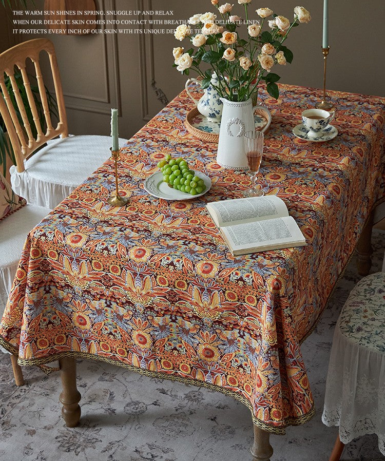 Flower Pattern Tablecloth, Square Tablecloth for Round Table, Large Cotton Rectangle Tablecloth for Home Decoration, Farmhouse Table Cloth Dining Room Table-LargePaintingArt.com