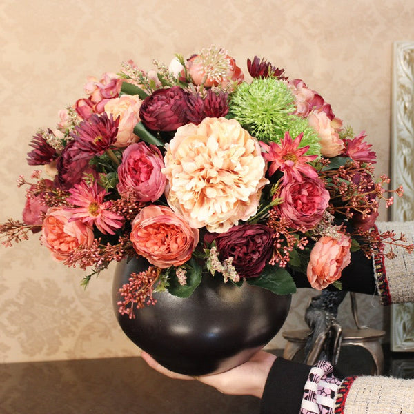 Large Bunch of Autumn Flowers Arrangement, Peony Faux Silk Floral Bouquet Table Centerpiece, Amazing Artificial Floral Arrangement for Dining Room-LargePaintingArt.com