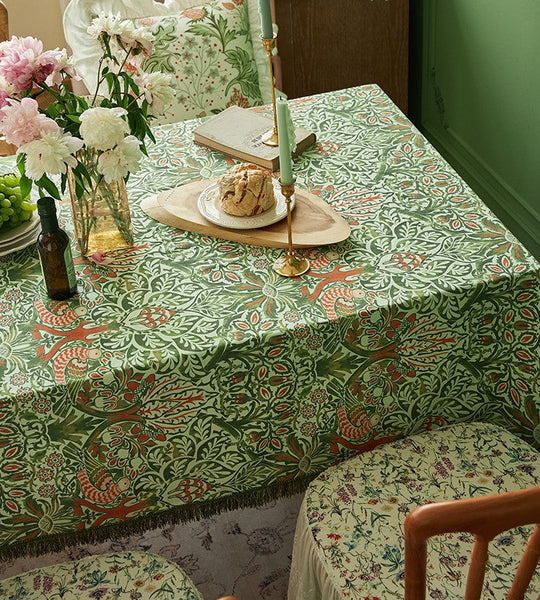 Green Flower Pattern Tablecloth for Home Decoration, Large Square Tablecloth for Round Table, Extra Large Rectangle Tablecloth for Dining Room Table-LargePaintingArt.com