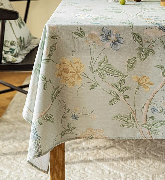 Kitchen Table Cover, Spring Flower Tablecloth for Round Table, Flower Table Cover for Dining Room Table, Modern Rectangle Tablecloth Ideas for Oval Table-LargePaintingArt.com