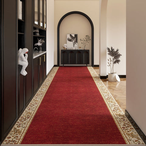 Traditional Red Persian Long Narrow Runner Rugs, Extra Long Hallway Runners, Non Slip Entrance Runner Rugs, Washable Entryway Runner Rug Ideas, Kitchen Runner Rugs-LargePaintingArt.com