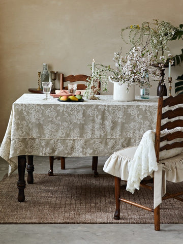 French Flower Pattern Tablecloth for Round Table, Vintage Rectangle Tablecloth for Dining Room Table, Rustic Farmhouse Table Cover for Kitchen-LargePaintingArt.com