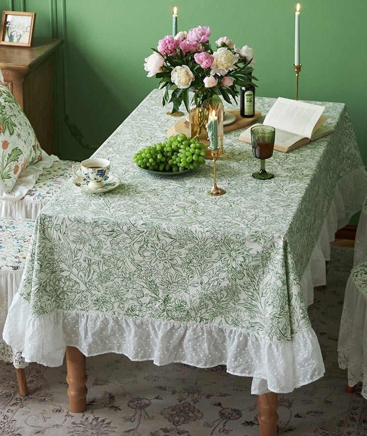 Natural Spring Farmhouse Table Cloth, Extra Large Rectangle Tablecloth for Dining Room Table, Flower Pattern Cotton Tablecloth, Square Tablecloth for Round Table-LargePaintingArt.com